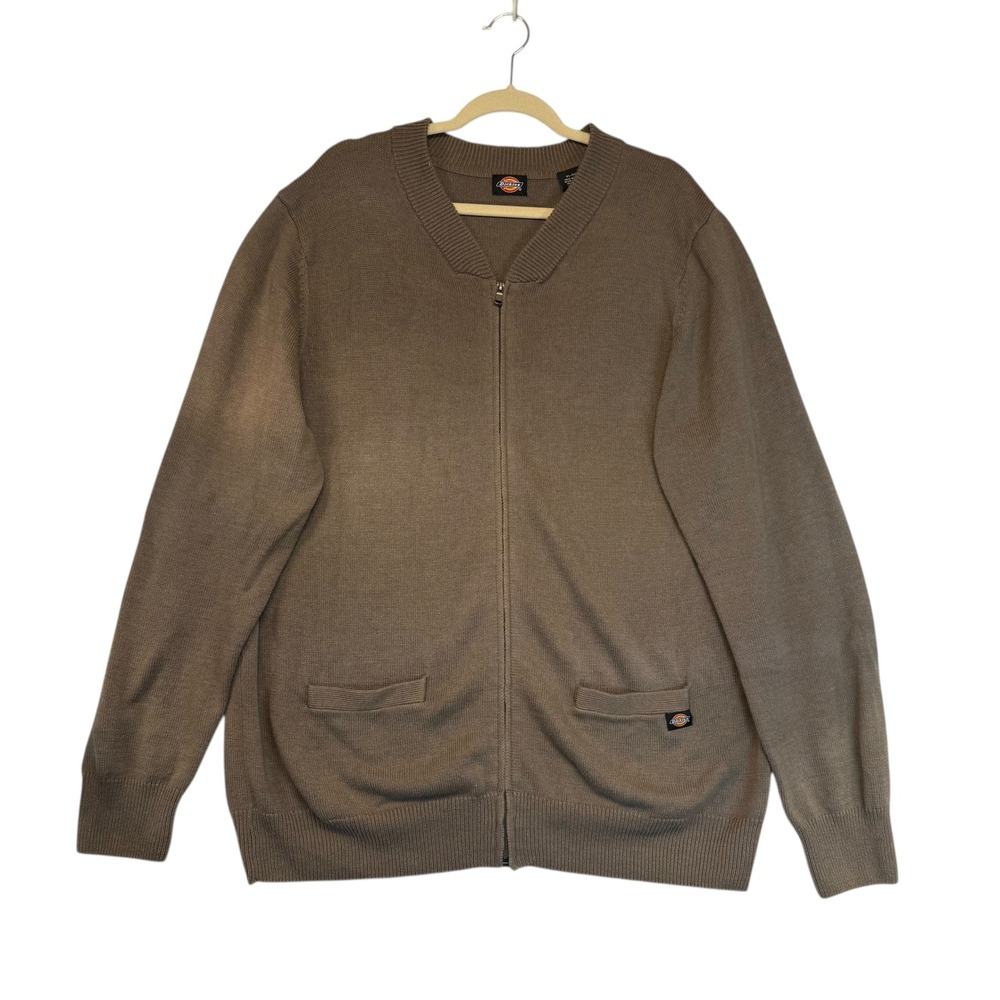 Dickies Zip Up‎ Cardigan Sweater Brown Ribbed Knit 90s Y2K Grunge Boho Retro  XL